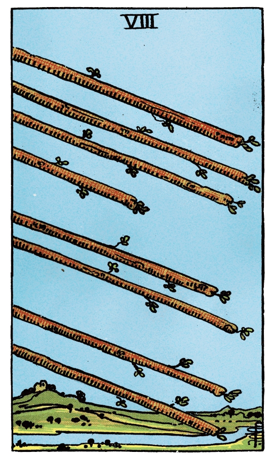 权杖八 Eight of Wands - 塔羅牌圖像