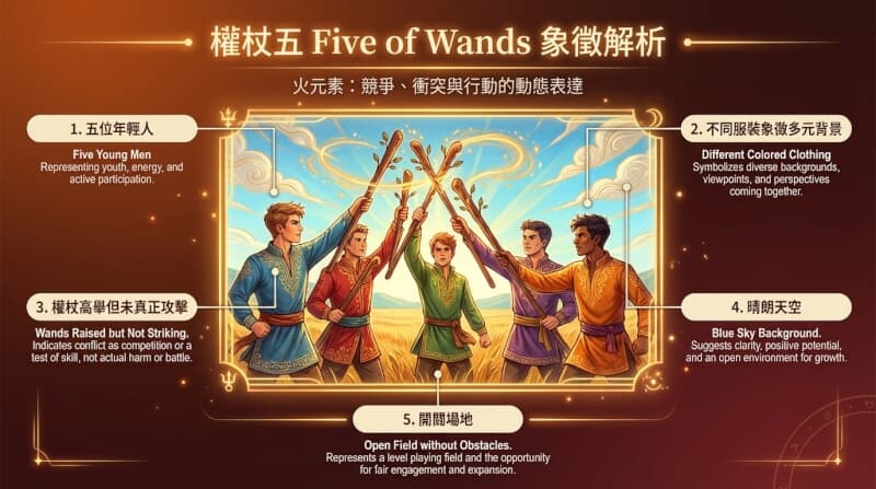 權杖五象徵元素解析圖