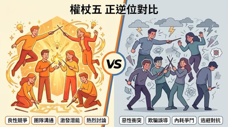 權杖五正位與逆位對比圖