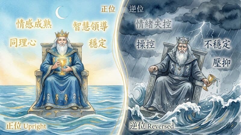 聖杯國王正位與逆位對比圖