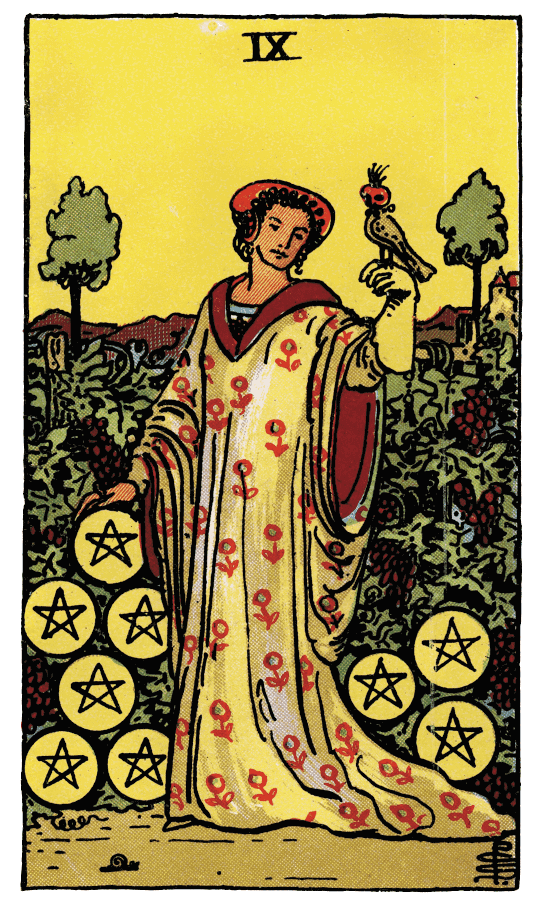 星币九 Nine of Pentacles - 塔羅牌圖像