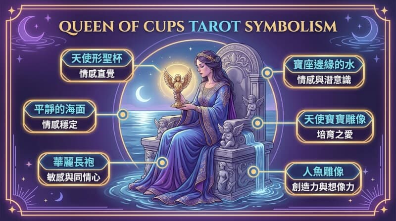 聖杯皇后象徵元素解析圖