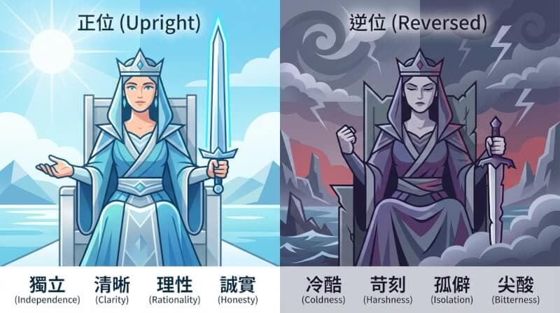 寶劍皇后正位與逆位對比圖