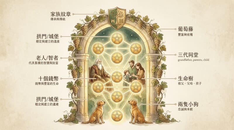 錢幣十牌面象徵元素解析圖