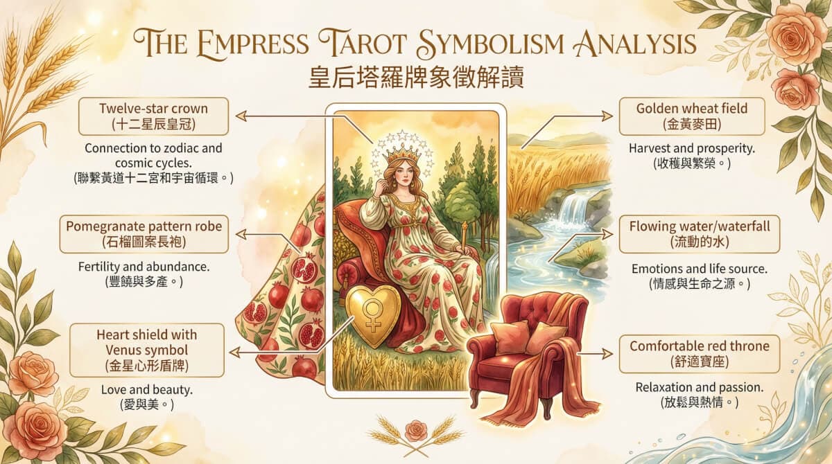 女皇牌象徵元素解析圖