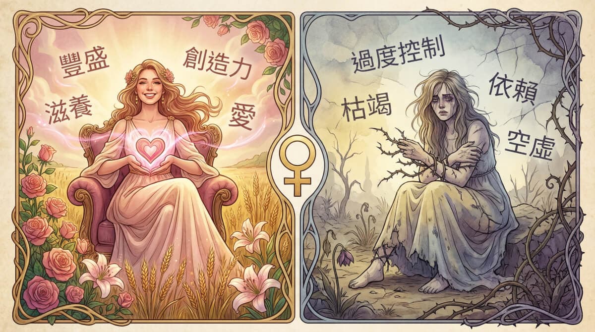 女皇牌正位與逆位對比圖