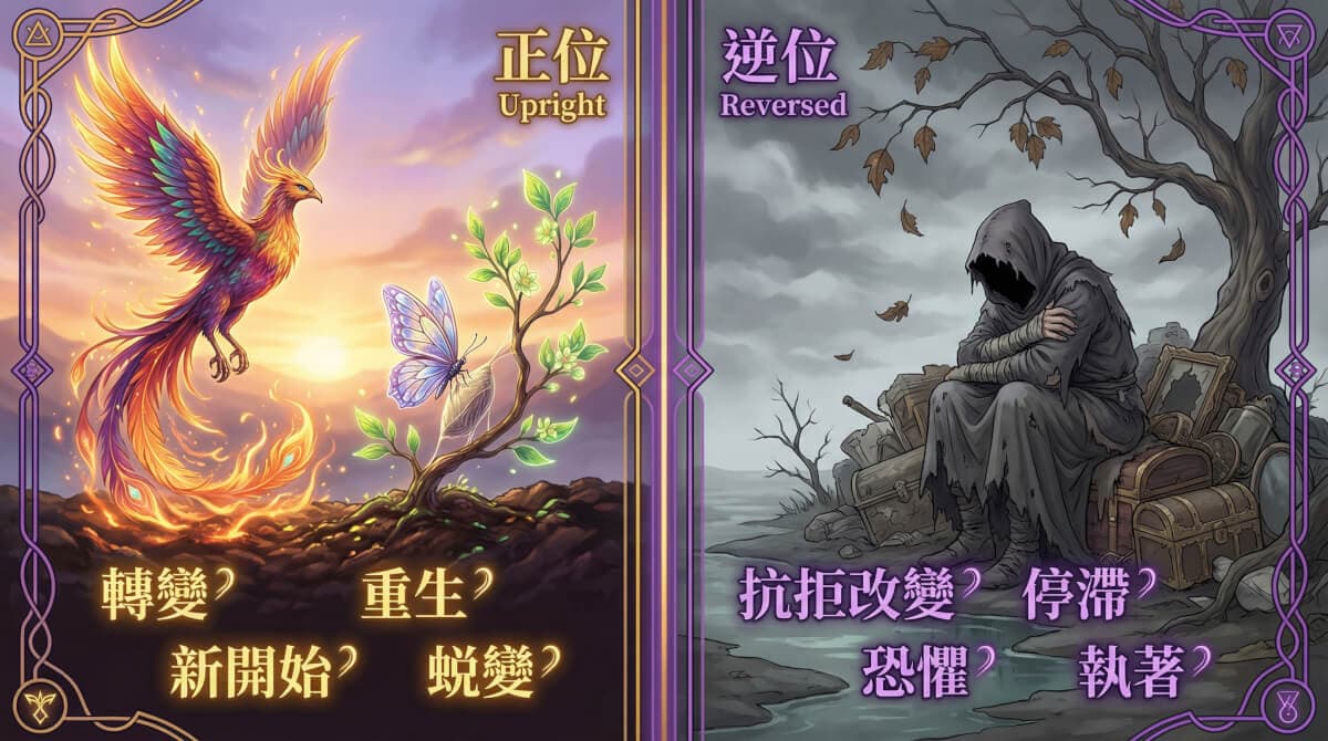 死神牌正位與逆位對比圖