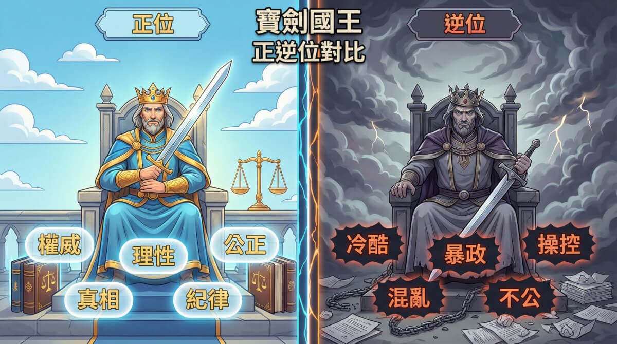 寶劍國王正位與逆位對比圖