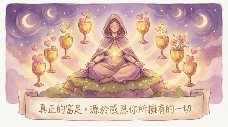 聖杯九結語配圖 - 真正的富足源於感恩