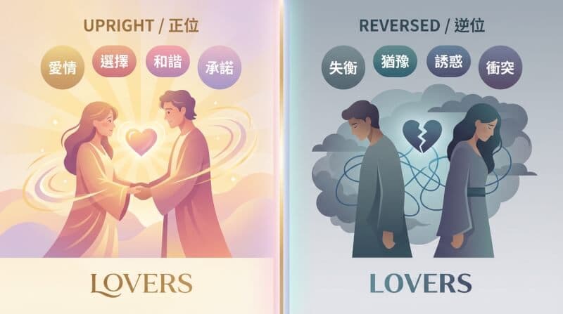 戀人牌正位與逆位對比圖