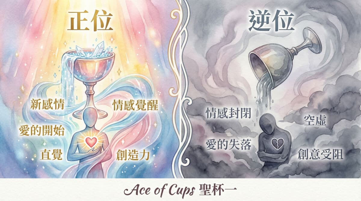 聖杯王牌正位與逆位對比圖