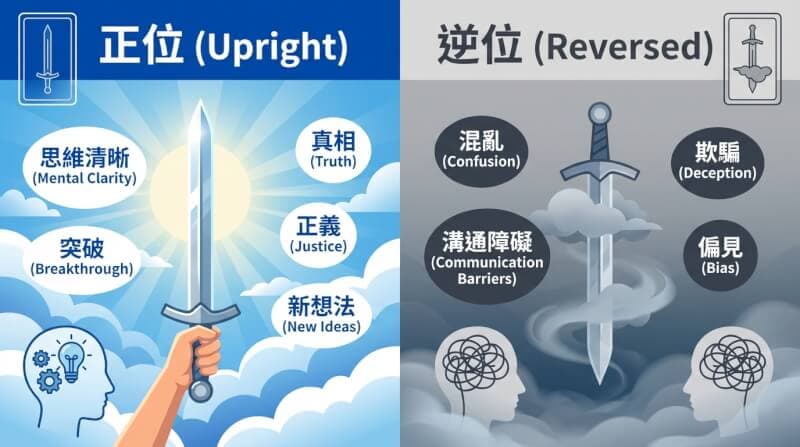 寶劍王牌正位與逆位對比圖