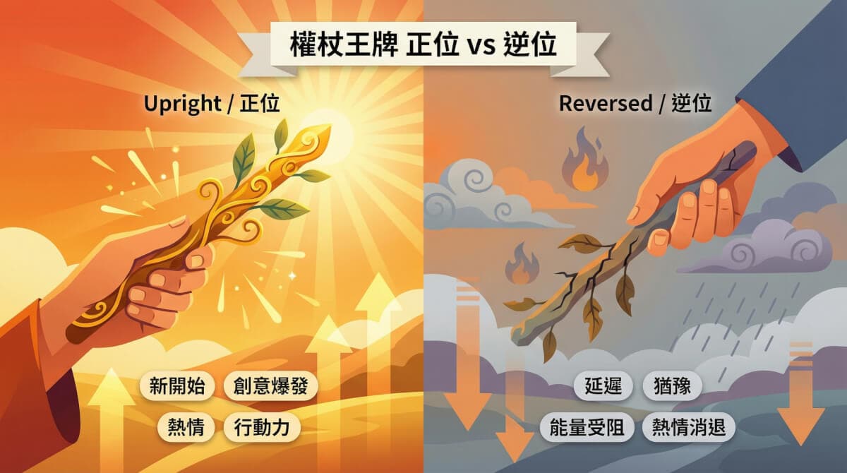 權杖王牌正位與逆位對比圖