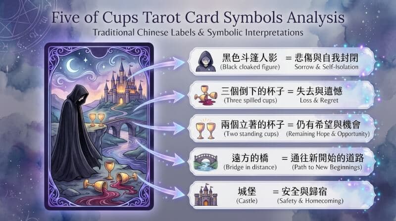 聖杯五象徵元素解析圖
