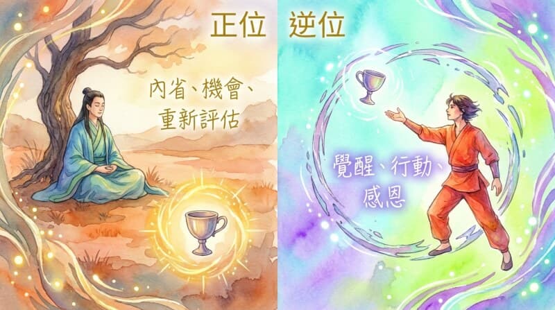 聖杯四正位與逆位對比圖