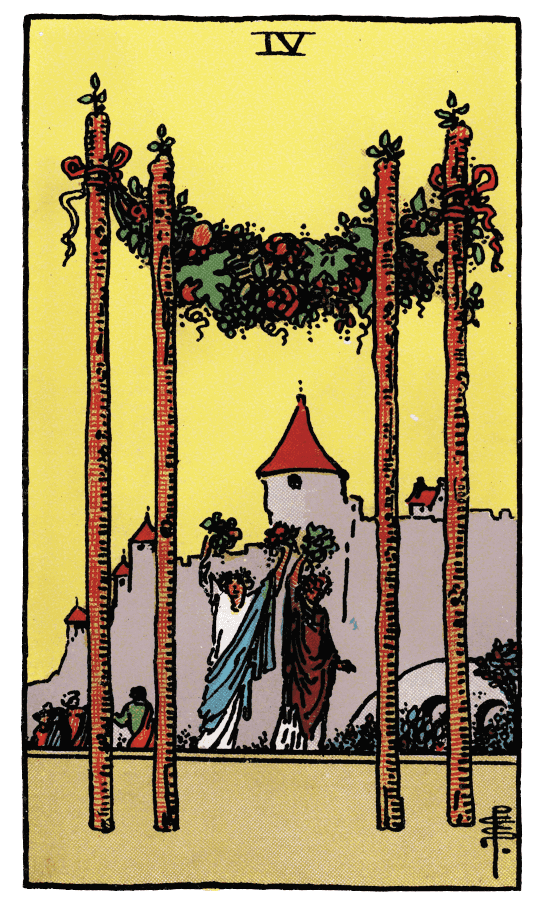權杖四 Four of Wands - 塔羅牌圖像