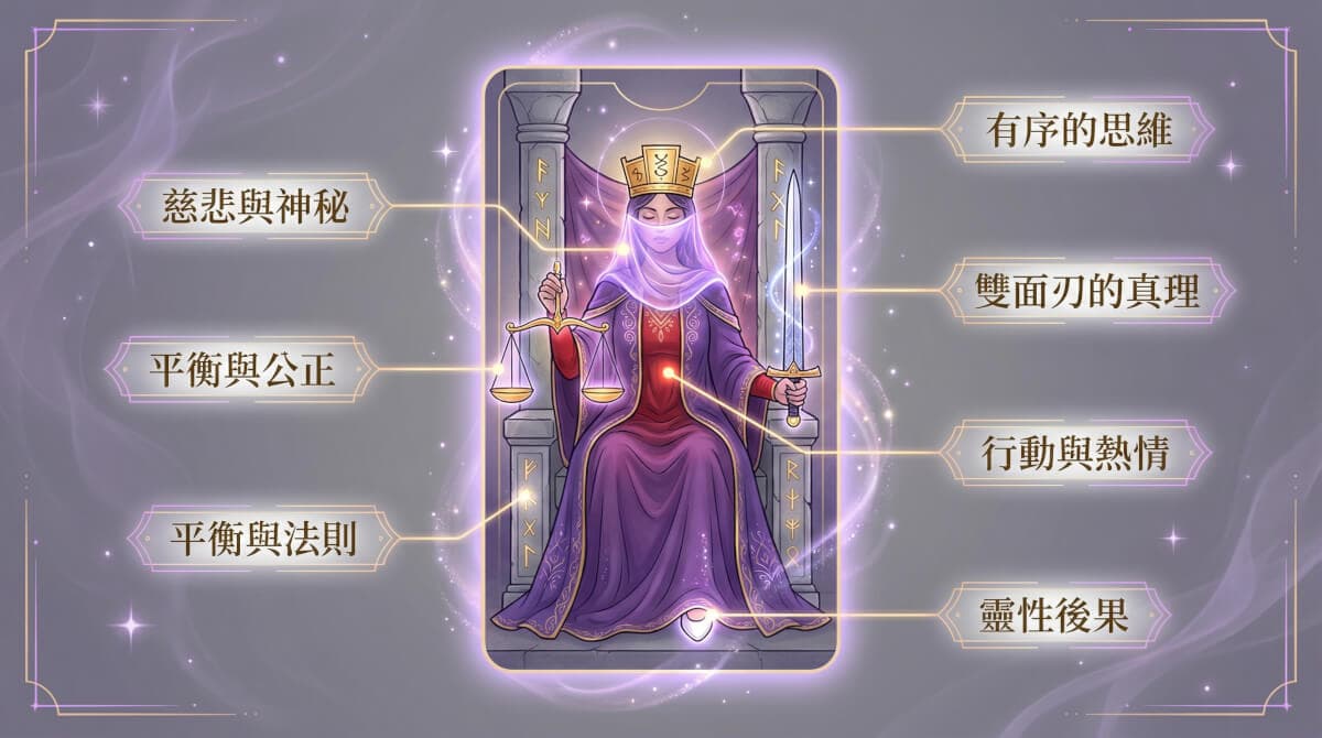 正義牌象徵元素解析圖