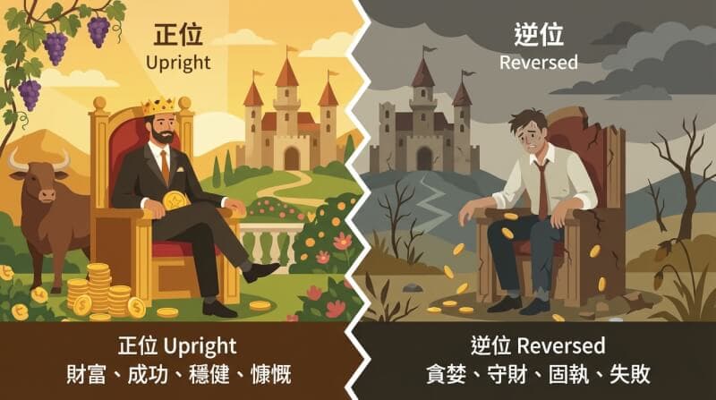 錢幣國王正位與逆位對比圖