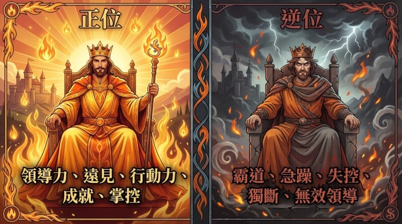 權杖國王正位與逆位對比圖