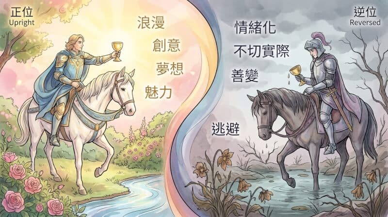 聖杯騎士正位與逆位對比圖