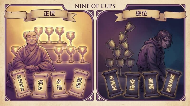 圣杯九正位与逆位对比图