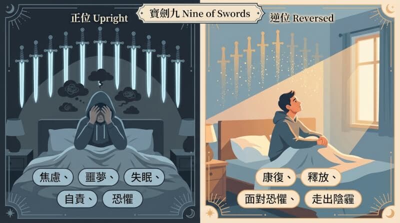 寶劍九正位與逆位對比圖