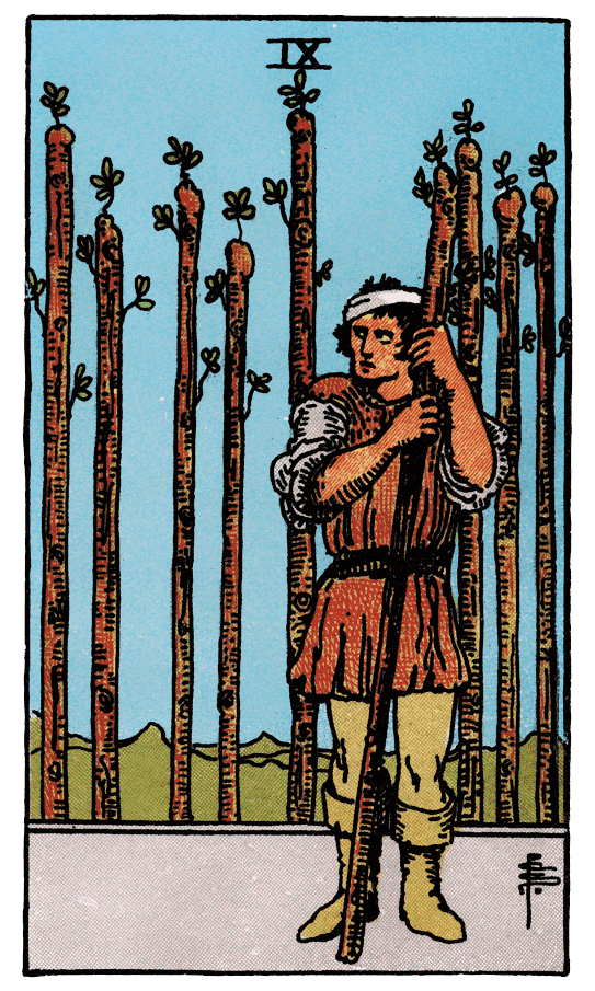 權杖九 Nine of Wands - 塔羅牌圖像