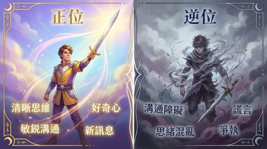 寶劍侍者正位與逆位對比圖