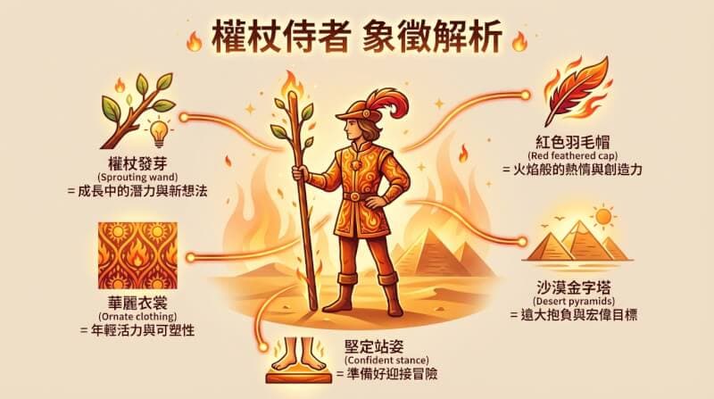 权杖侍者象征元素解析图