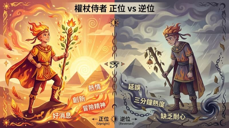 權杖侍者正位與逆位對比圖