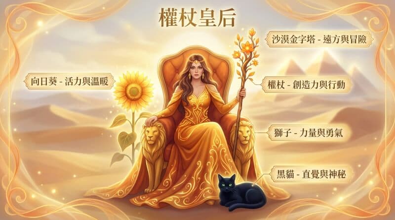 權杖皇后象徵元素解析圖