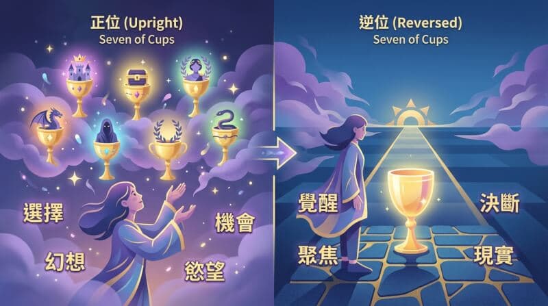 聖杯七正位與逆位對比圖