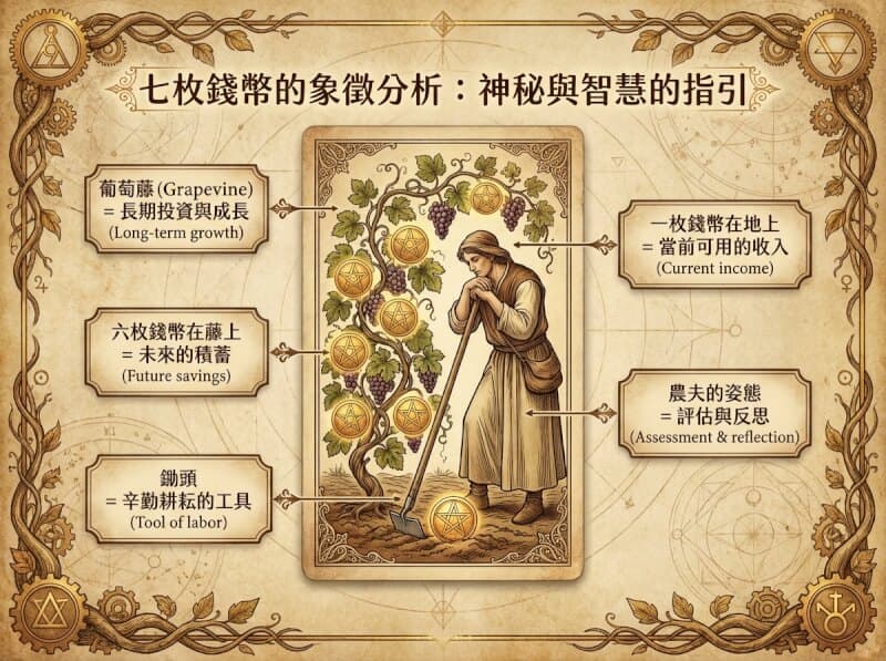 錢幣七象徵元素解析圖