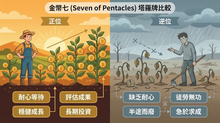 錢幣七正位與逆位對比圖