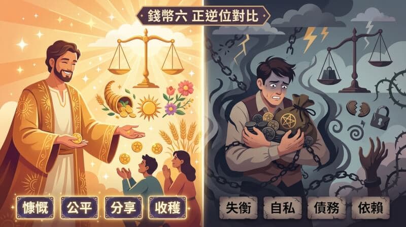 錢幣六正位與逆位對比圖