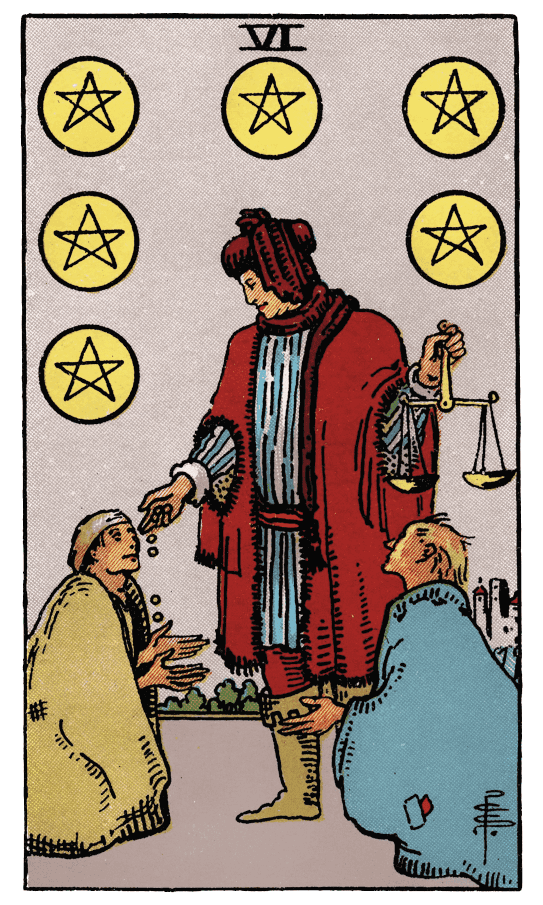星幣六 Six of Pentacles - 塔羅牌圖像