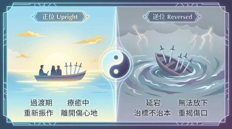 宝剑六正位与逆位对比图