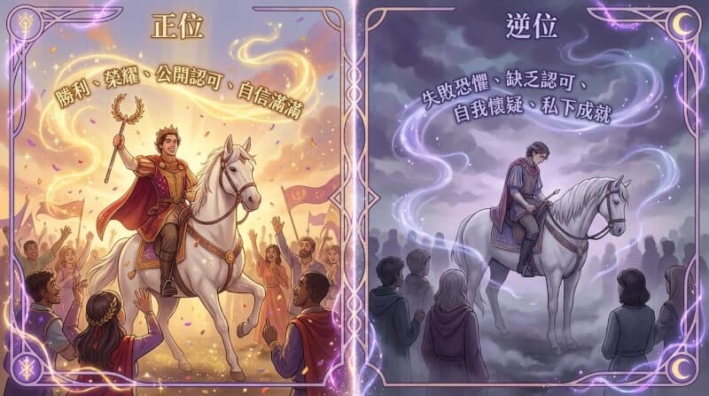 权杖六正位与逆位对比图