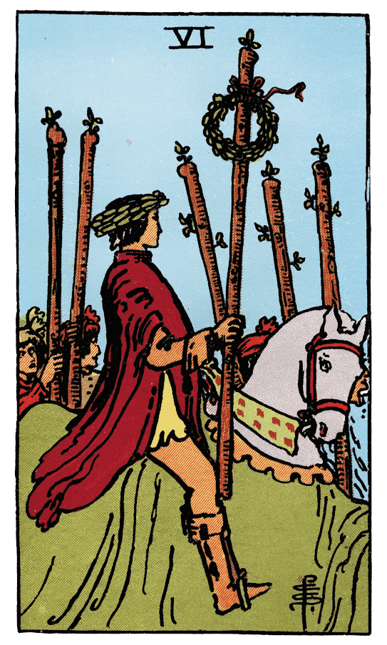 權杖六 Six of Wands - 塔羅牌圖像