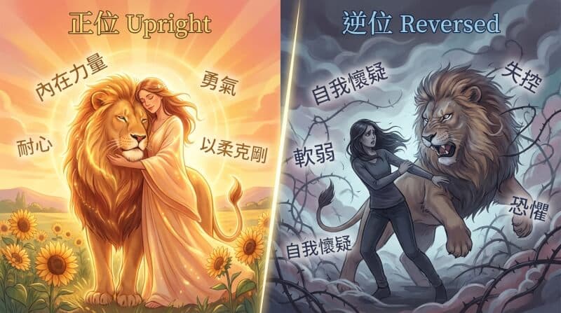 力量牌正位與逆位對比圖