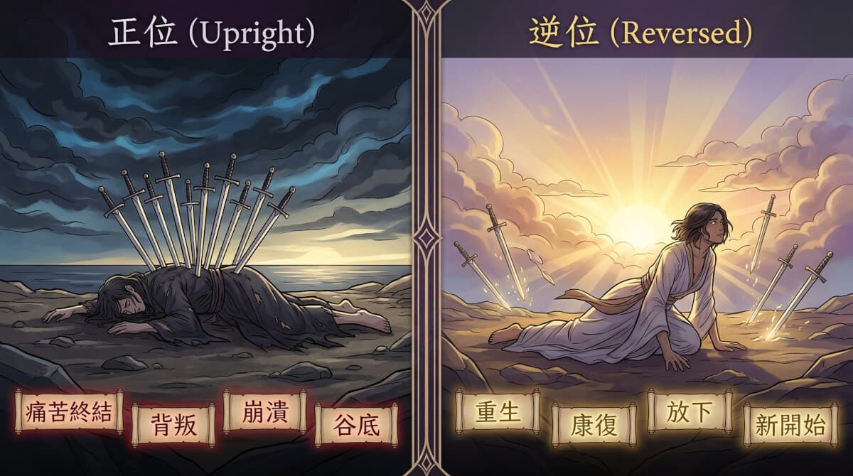 寶劍十正位與逆位對比圖