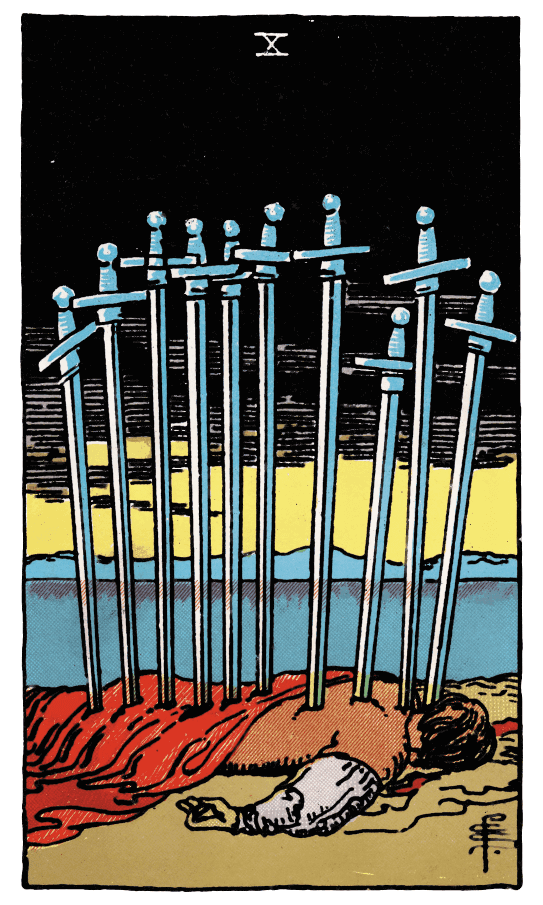 寶劍十 Ten of Swords - 塔羅牌圖像