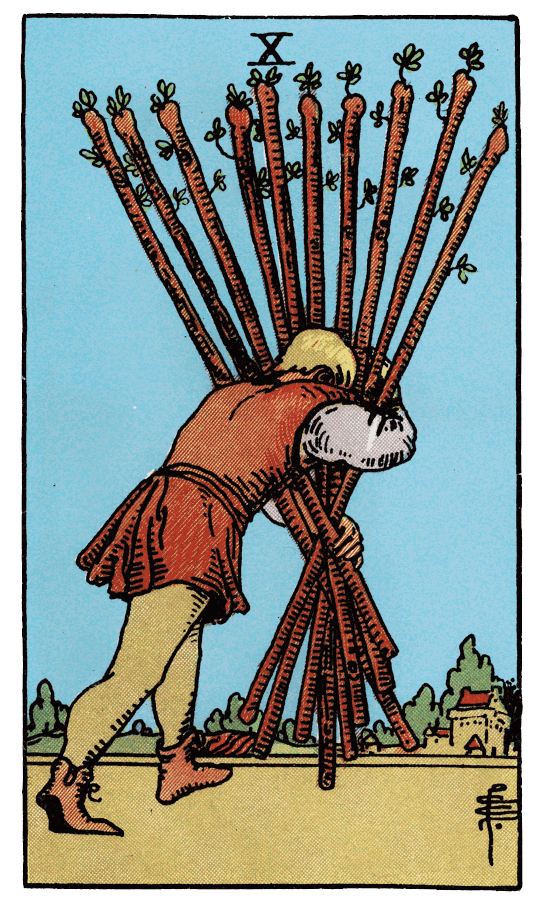 權杖十 Ten of Wands - 塔羅牌圖像
