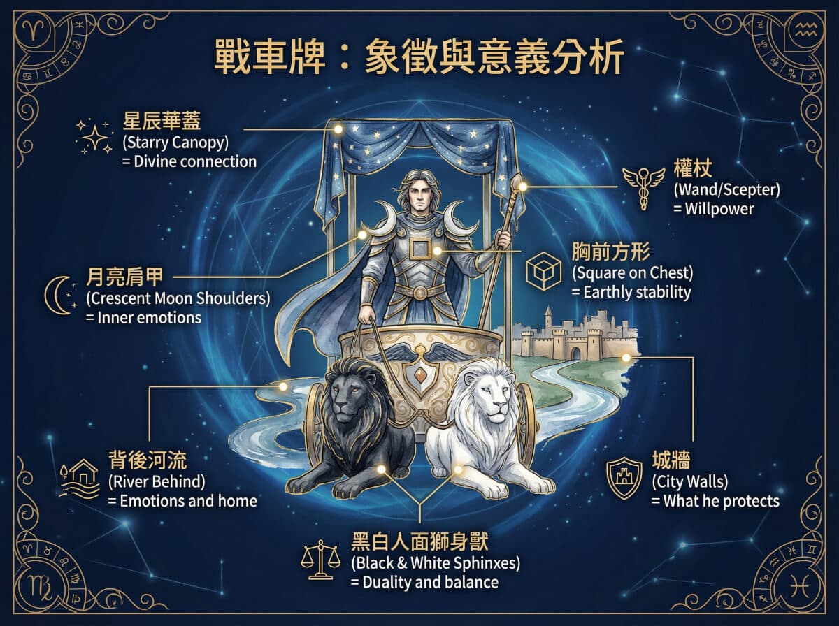 戰車牌象徵元素解析圖