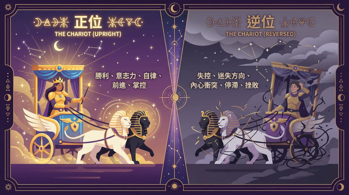 戰車牌正位與逆位對比圖