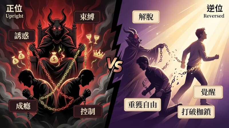 惡魔牌正位與逆位對比圖