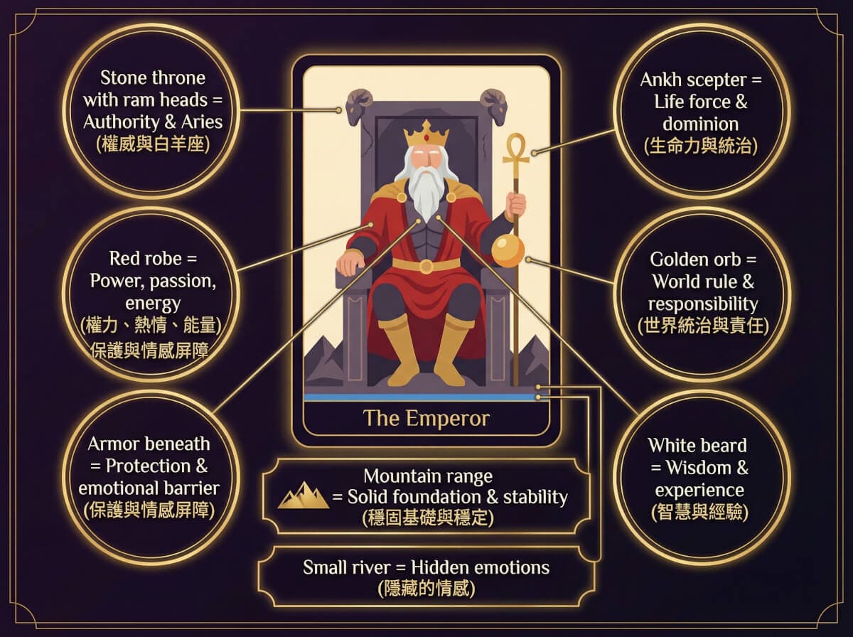 皇帝牌象徵元素解析圖