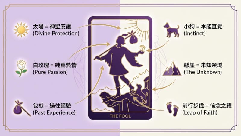 愚人牌象徵元素解析圖