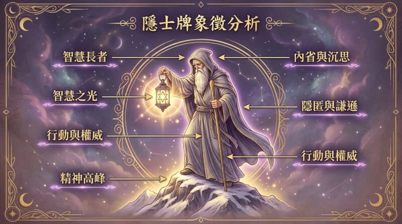 隱士牌象徵元素解析圖