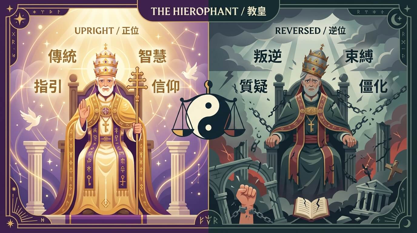 教皇牌正位與逆位對比圖